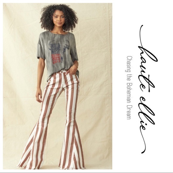 BOHO BABE BOLD-Striped Denim Flare Jeans - Picture 7 of 12